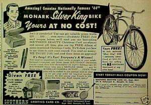 AD  1957 Monark Silver King Bicycle,Bike Southern Card  