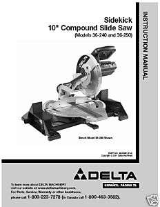Delta 10 Miter Saw Instruction Manual# 36 240   36 250  
