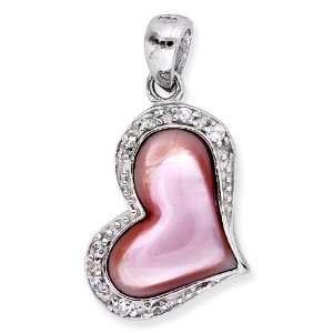  Mod Heart Pink Mother Of Pearl Inlay C.Z. Diamond Pendant 