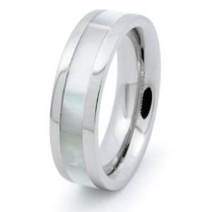  Solid Titanium with Mother of Pearl Inlay 6mm Ring   Size 