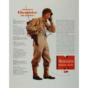 1943 WWII Ad Monsanto Chemical Co. G. I. Joe Soldier   Original Print 