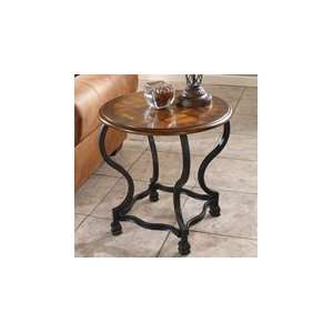 Rustic Burnished Brown Wood Wycliffe Round End Table:  Home 