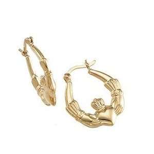  14K Yellow Gold Claddagh Hoop Earring: Sports & Outdoors