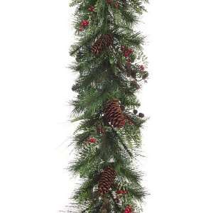 Mixed Needle Pine/Large Pinecone/Berry Garland Green Brown (Pack of 2 
