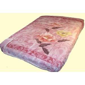  Koyo Two Ply Pink Floral Mink Blanket: Home & Kitchen