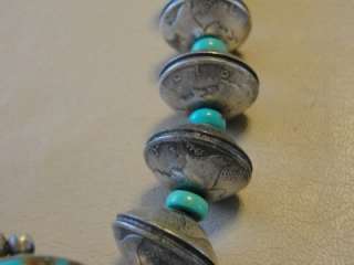   Sterling & Kingman Turquoise Coin Squash Necklace Navajo James McCabe