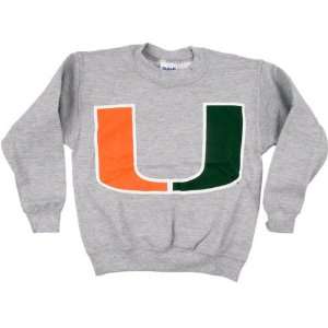  Miami Hurricanes Youth Grey The U Crewneck Sweatshirt 