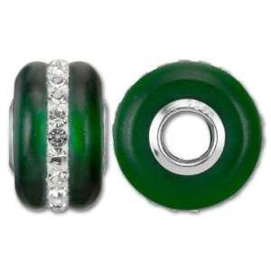  14x8mm Emerald (May) Frosted Glass Bead with Crystals (4 