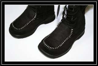   Nubuck Black Fringe Boots   Lace Up Tie   Side Zipper ~ 6 NWOB  
