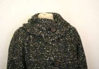 Vintage 50s MOD Wool Tweed Swing Coat Cowl Neck Size S Funnel  