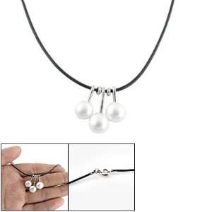  Manmade 3 Beads White Pearl Pendant Black Cord Necklace 