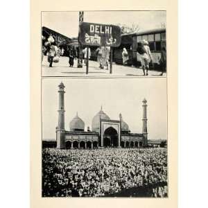  1912 Print Delhi Jama Masjid Train Station Mosque India 
