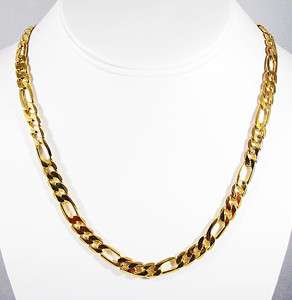   Womens 14k Yellow Gold Finish Figaro Link Chain Necklace+Free Shipping