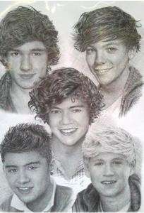 One Direction Pencil Drawing Print Jonathan Wood New A3  