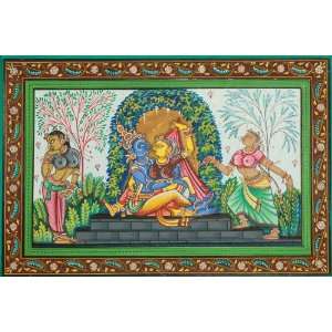  Krishna in the Grove of Love   Water Color on Patti 