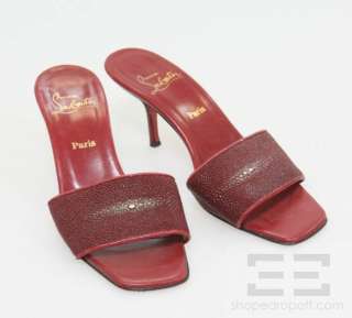   Louboutin Red Leather & Stingray Slide Heel Sandals Size 37  