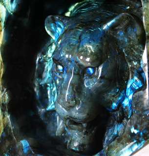   Sculpture Labradorite Carved Crystal Lion Head,Gemstone, amazing flash