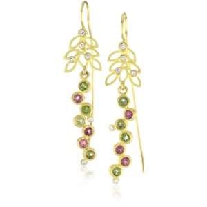    18k Gold Leaf Multicolor Tourmalines and Diamond Earrings Jewelry