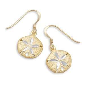   14K Gold Plate French Wire Earrings, .625 in long Sand Dollar: Jewelry