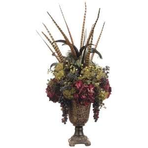  Hydrangea Grass and Feathers Faux Flower Arrangement: Home 