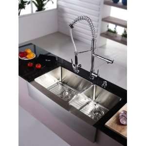  Kraus 16 gauge 36 Stainless Steel Double Bowl Kitchen Sink, Faucet 