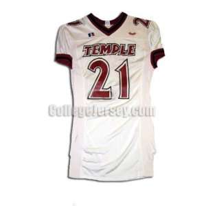 White No. 21 Game Used Temple Russell Football Jersey  