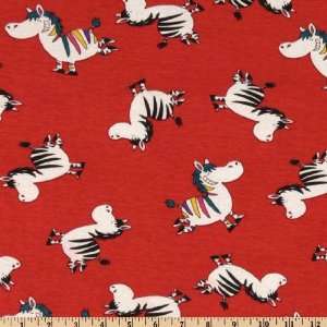  60 Wide Baby Rib Knit Zebras Red Fabric By The Yard 
