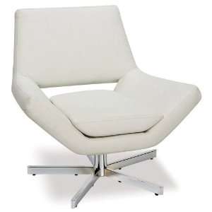  Swivel Sofa Accent Chair with Metal Base in White Vinyl 