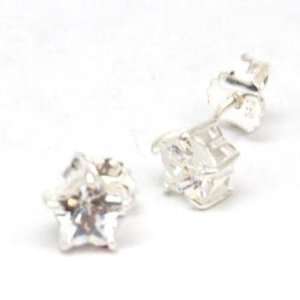    925 Silver Star Shaped Cubic Zirconia Earrings by TOC Jewelry