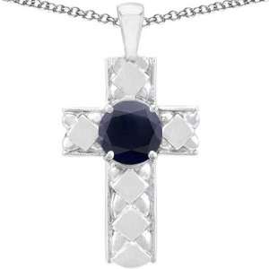   Genuine Round Black Sapphire Cross Pendant(MetalYellow Gold) Jewelry