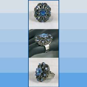  Ornate Blue Stone Flower Adjustable Ring: Everything Else