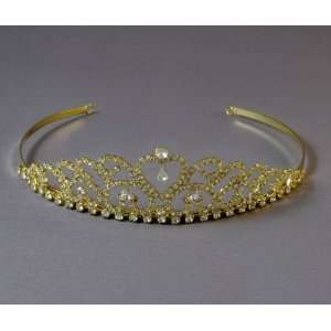  Wedding Tiara Gold Plated Rhinestone Heart Pageant Crown 