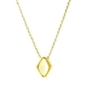   Small Diamond Shaped Bezel Set White Cat Eye Pendant Necklace: Jewelry