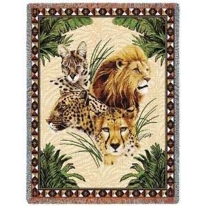 Big Cats Lion Leopard Cheetah Cotton Tapestry Throw Blanket:  