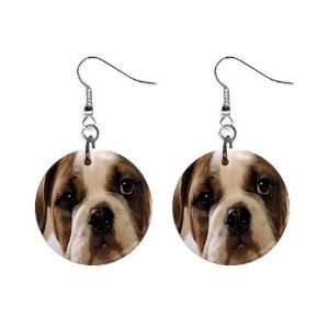American Bulldog Puppy Dog Button Earrings A0009