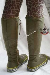 Punk Knee High Sneaker Boot 7/7.5 OLIVE GREEN+YELLOW 38  