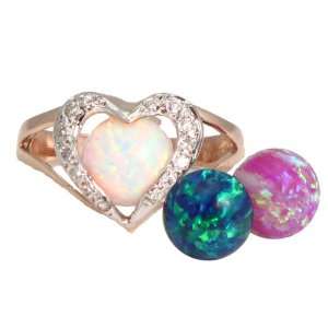  Interchangeable Opal & Diamond Heart Ring 14K Pink Gold 