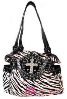   feather light belted western rhinestone cross zebra handbag