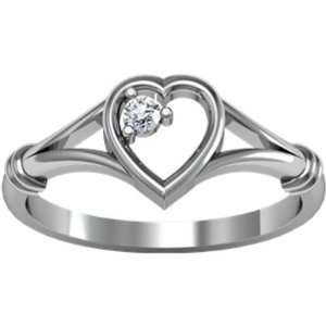    18K White Gold Diamond Heart Promise Ring   0.03 Ct. Jewelry