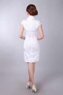 Charming Chinese womens mini dress /Cheongsam White size 6 8 10 12 14 