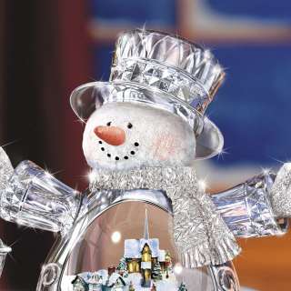   Crystal Snowman Figurine Featuring Light Up Village And Animated Train