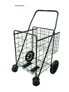 Jumbo Folding Shopping Cart with Extra Basket & Front Swivel Rotating 