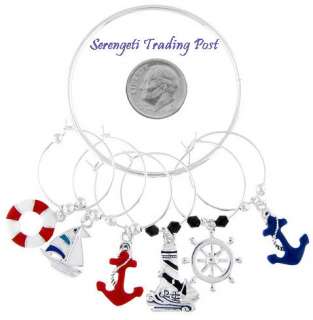LIGHTHOUSE ANCHOR SAIL Wine Glass Stem Charms Set of 6  