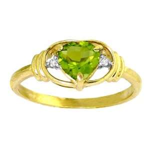    Genuine Heart Peridot & Diamond 14k Gold Promise Ring: Jewelry