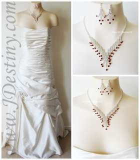   Bridal Red and Clear Crystal Necklace Earrings Set Prom AB5927R  