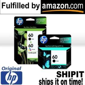 Original HP 60 Black/Color Ink cartridge COMBO PACK with BONUS HP 60 