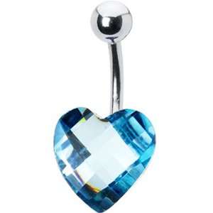  Sparkling Aqua Prism Heart Belly Ring: Jewelry