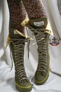 Punk Knee High Sneaker Boot 7/7.5 OLIVE GREEN+YELLOW 38  