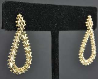 Imperial Gold 14K Yellow Gold Lame Chevron Teardrop Chain Hoop Post 