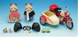 Calico Critters Motorcycle Cycle Sidecar Raccoon Figure Set CC2320 New 